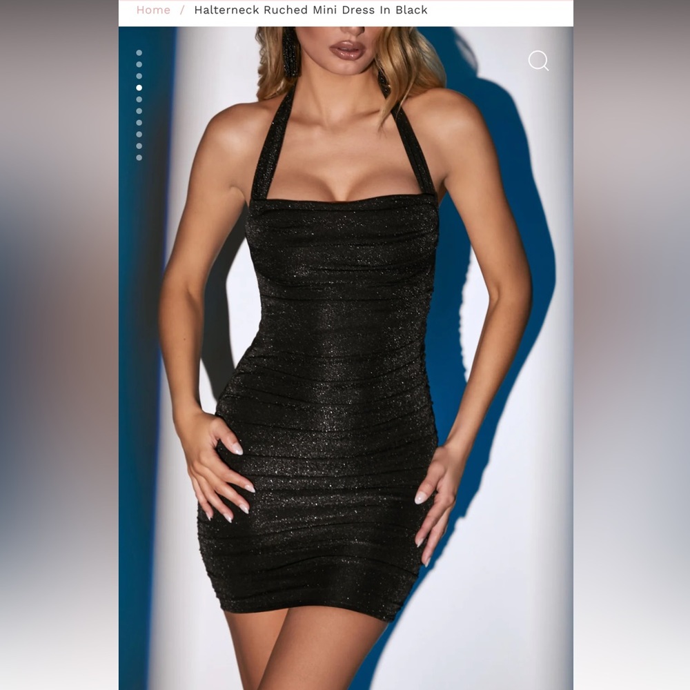 Halterneck Ruched Mini Dress in Black